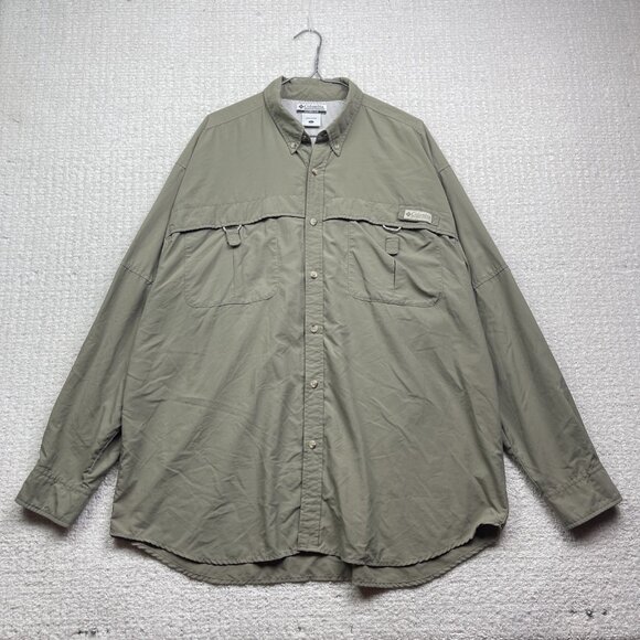 Columbia PFG Shirt Mens Large Military Green Omni-Shade Vented Fishing Outdoor - Picture 1 of 16